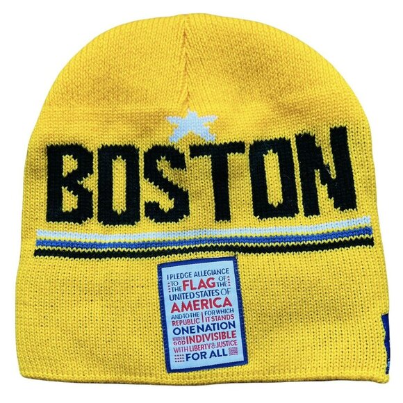 Boston Blue Other - BOSTON BLUE Beanie Hat Pledge Of Allegiance Patch Bruins Colors Yellow Lined